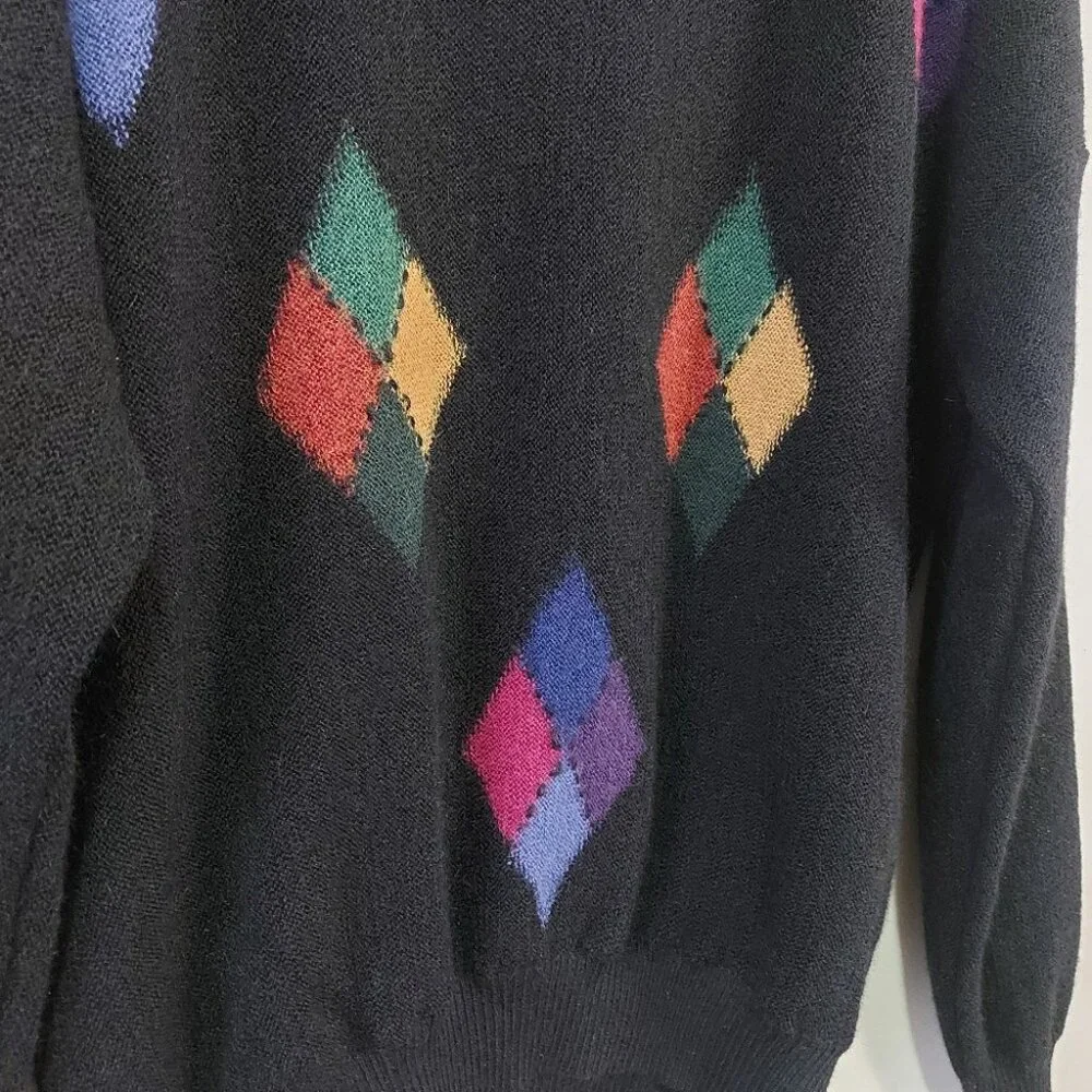 Tumi Men Argyle Alpaca Sweater Size XL Preppy Retro Campus  90s V-neck Pullover